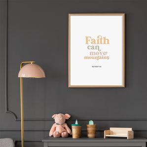 Modern Bohemian Bible Verse Art Poster - 'Faith Can Move Mountains. Matthew 17:20', Minimalist Christian Wall Decor