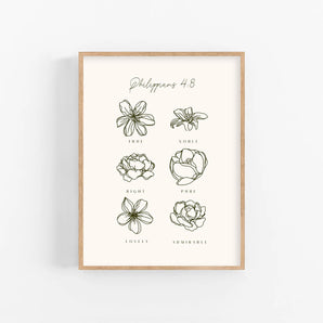 Philippians 4:8 Floral Bible Poster - Minimalist Botanical Scripture Art for Church Decor, Religious Teaching, and Gifts