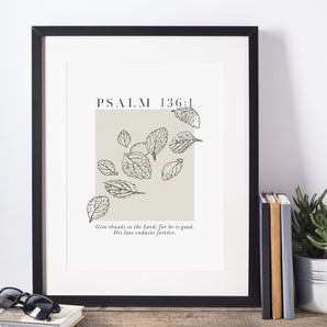 Psalm 136:1 Wall Art Poster - Give Thanks to the Lord for He is Good, Modern Christian Fall Prints, Thanksgiving Bible Verse Decor
