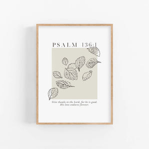 Psalm 136:1 Wall Art Poster - Give Thanks to the Lord for He is Good, Modern Christian Fall Prints, Thanksgiving Bible Verse Decor