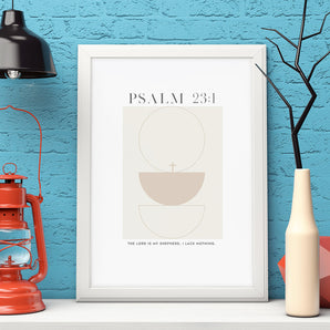 Psalm 23:1 Bible Verse Poster - The Lord Is My Shepherd, I Lack Nothing, Modern Minimalist Scripture, Christian Home Wall Decor Printable