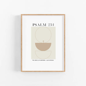 Psalm 23:1 Bible Verse Poster - The Lord Is My Shepherd, I Lack Nothing, Modern Minimalist Scripture, Christian Home Wall Decor Printable
