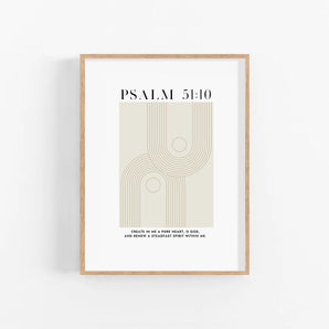 Psalm 51:10 Wall Art Poster - Create in Me a Pure Heart, Modern Bible Verse Printable, Christian Home Decor