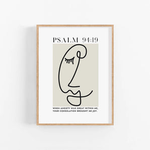 Psalm 94:19 Bible Verse Poster - Your Consolation Brought Me Joy, Modern Minimalist Scripture, Christian Home Wall Decor Printable