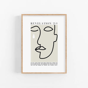 Revelation 21:4 Wall Art Poster - He Will Wipe Every Tear, Modern Minimalist Bible Verse, Christian Sympathy Gift Printable