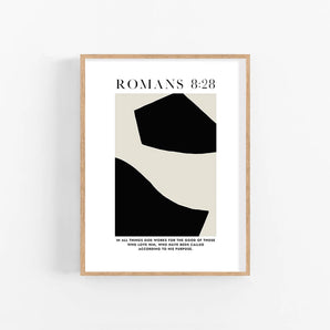 Romans 8:28 Wall Art Poster - God Works for the Good of Those Who Love Him, Modern Minimalist Scripture, Christian Home Decor Printable
